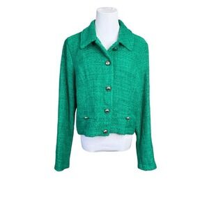 Guess Nobby Tweed‎ Blazer Jacket XL Gold Buttons Retro Cropped Preppy Textured